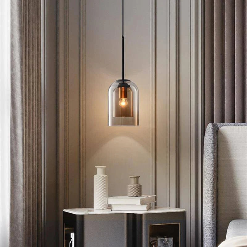 SUSPENSION DESIGN TUBE ARRONDI DOUBLE VERRE FUMÉ