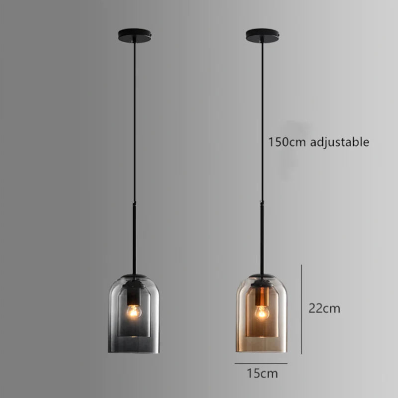 SUSPENSION DESIGN TUBE ARRONDI DOUBLE VERRE FUMÉ