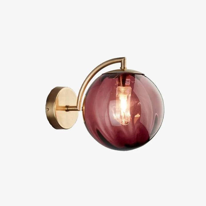 APPLIQUE MURALE LED AVEC TIGE DORÉE ET BOULE EN VERRE COLORÉE