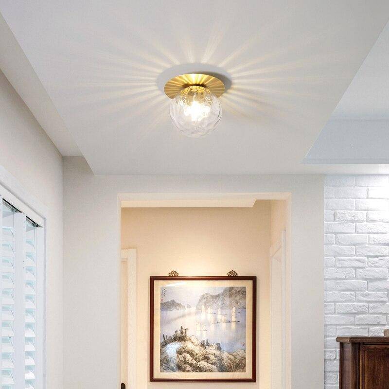 PLAFONNIER LED DESIGN ROND DORÉ AVEC BOULE EN VERRE PORCH
