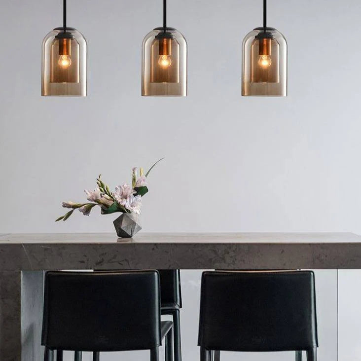 SUSPENSION DESIGN TUBE ARRONDI DOUBLE VERRE FUMÉ