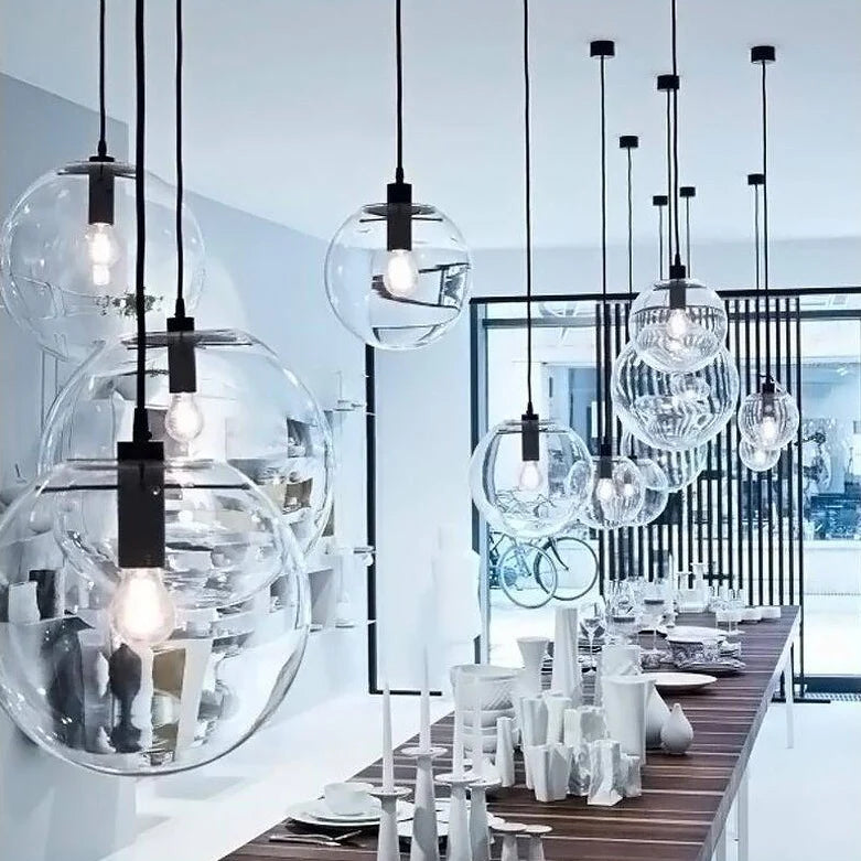 SUSPENSION DESIGN BOULE EN VERRE À LED ROSE GOLD OU NOIR