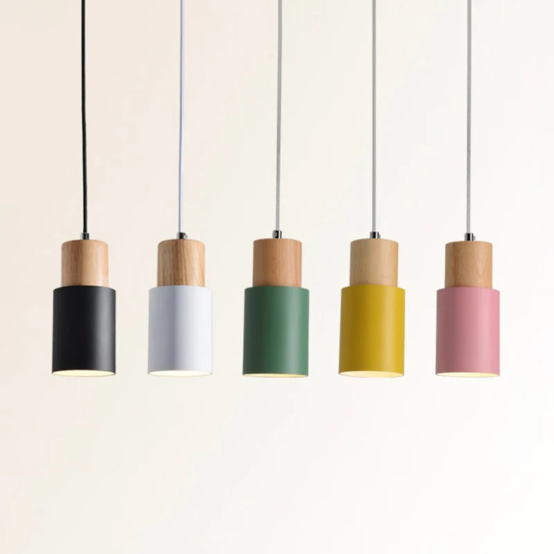SUSPENSION CYLINDRIQUE EN BOIS ET MÉTAL DE COULEUR WOOD